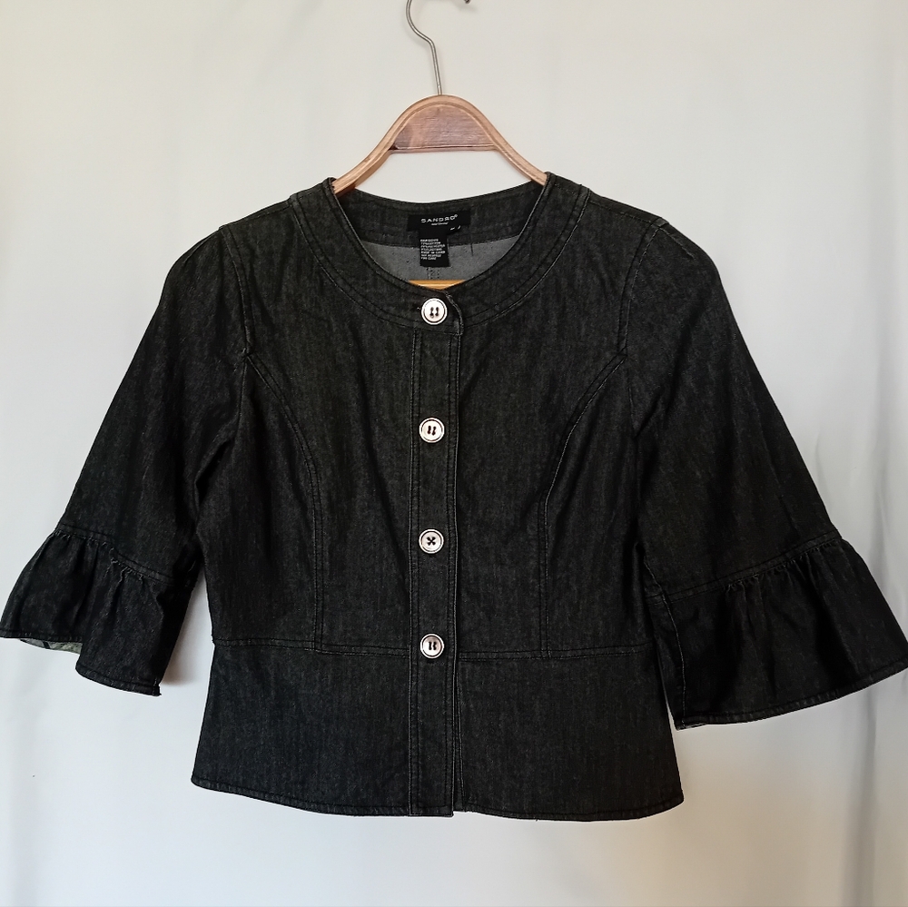 Sandro Sportswear Navy Cropped Button-Up Denim Jacket size M
